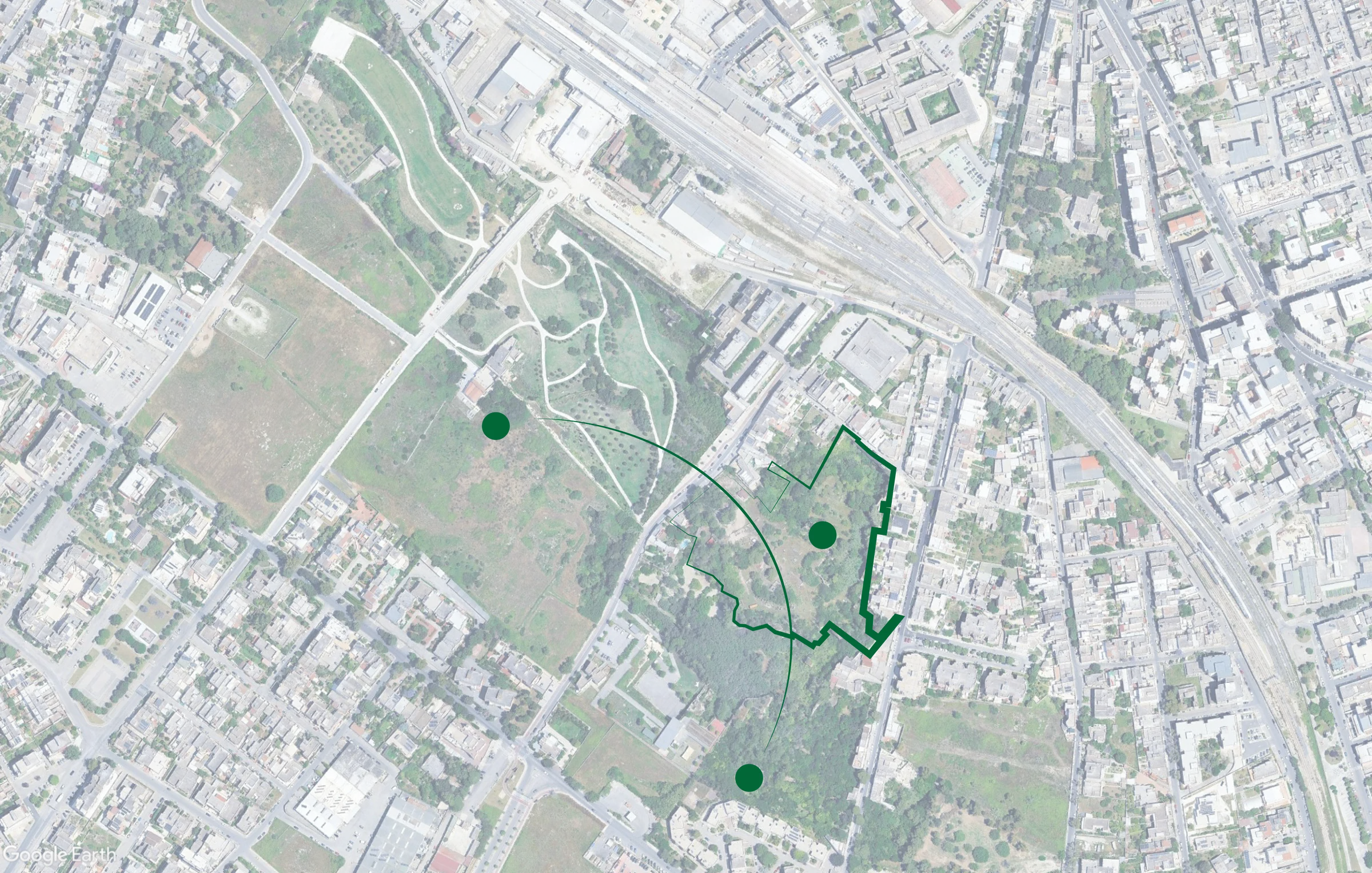 Vista aerea del sistema delle cave urbane di Lecce