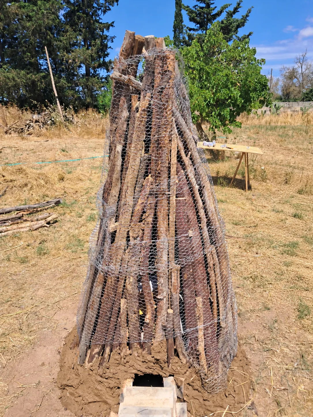Struttura conica in legno e rete metallica